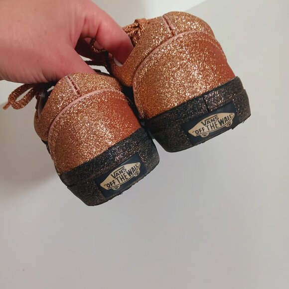 VANS Old Skool Girls Party Glitter Gold Black Sneakers Size 1 - Picture 6 of 6